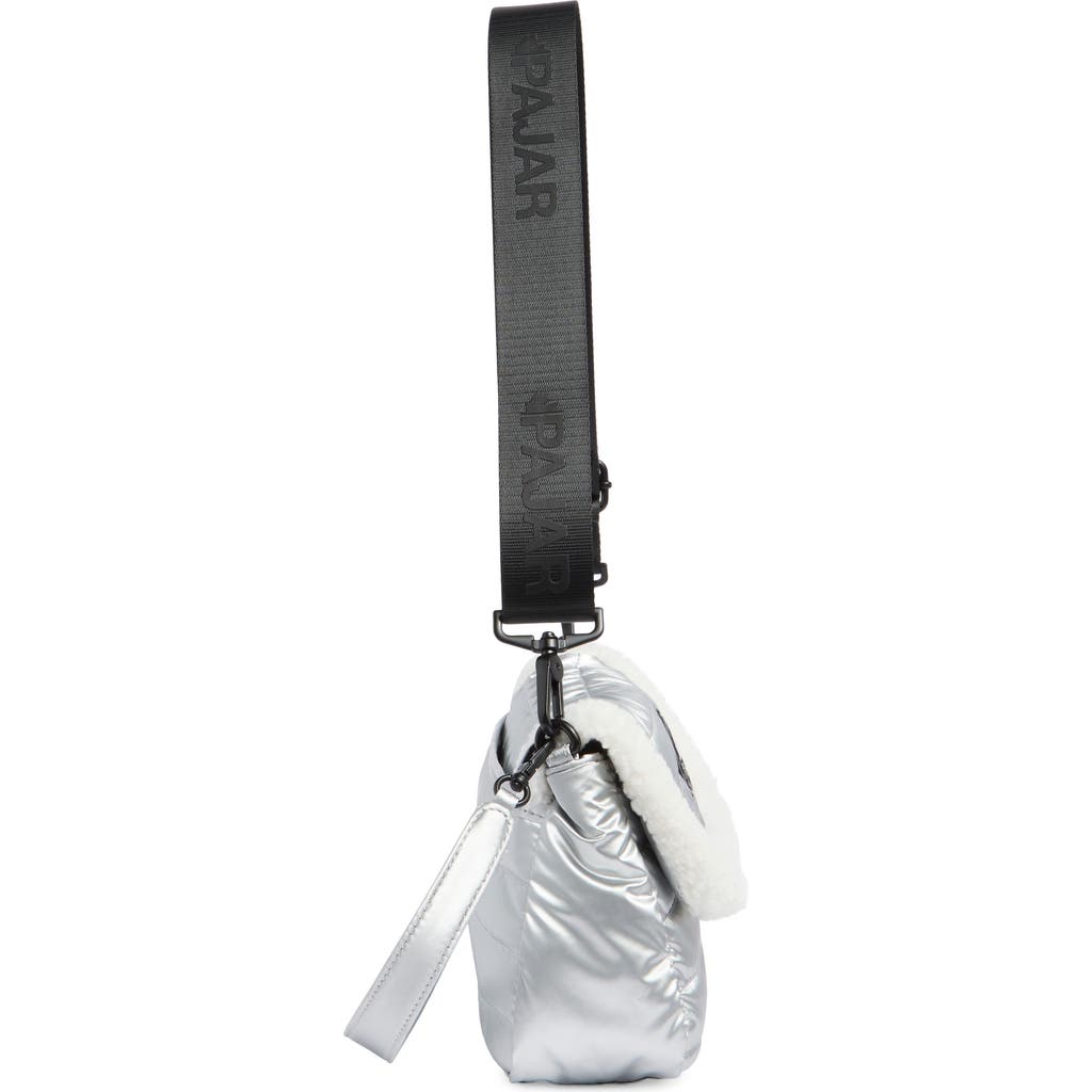 Pajar Quilted Faux Shearling Trim Convertible Shoulder Bag In Silver