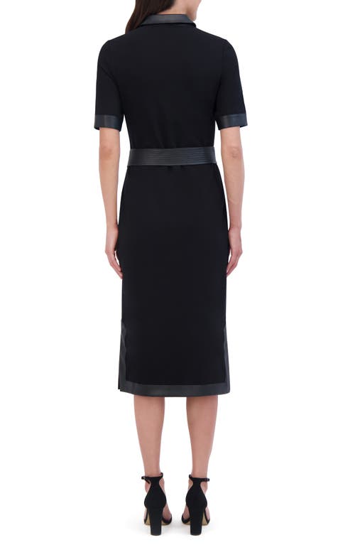 Eliza J Faux Leather Trim Tie Waist Midi Dress In Black
