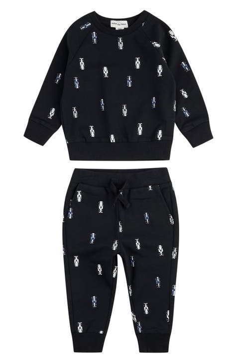 Race Car Print French Terry Sweatshirt & Joggers Set (Baby)