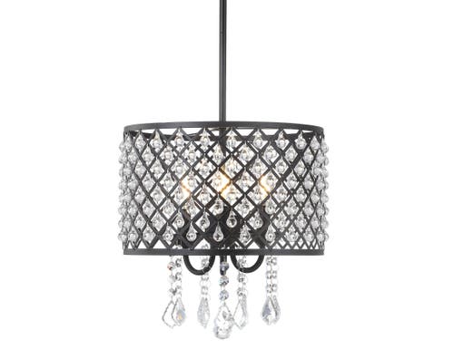 Jonathan Y Gigi Metal/crystal Adjustable Led Drop Chandelier In Black