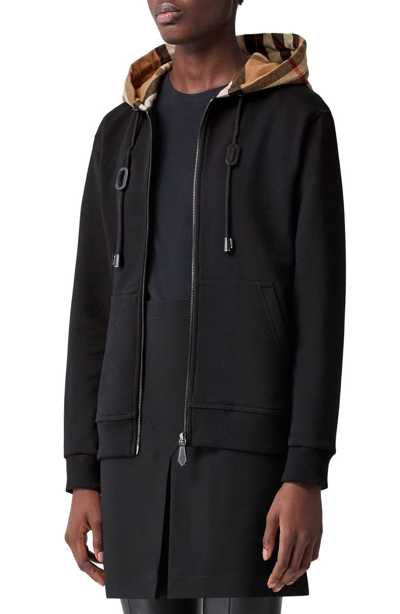 Burberry Poulter Check Hood Cotton Zip Hoodie | Nordstrom