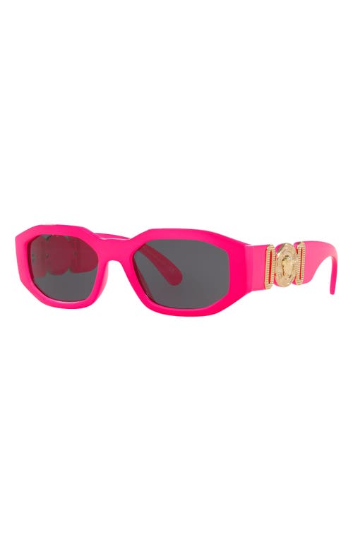 Shop Versace Biggie 53mm Round Sunglasses In Fuchsia Fluo/grey