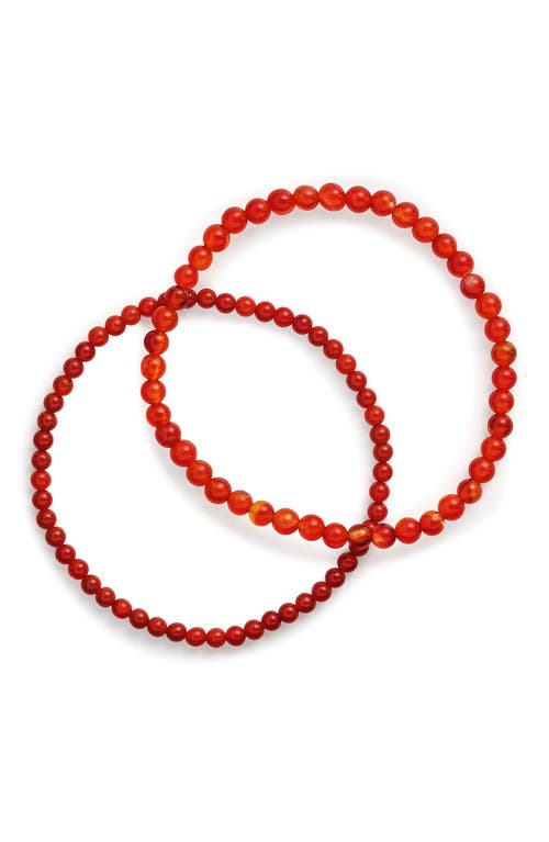Sterling Forever Stone 2-pack Beaded Stretch Bracelets In Red Agate