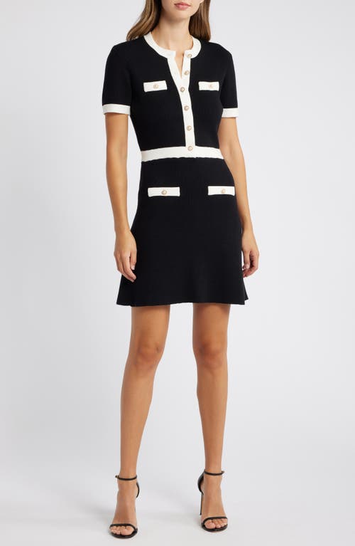 Shop Mila Mae Contrast Button Rib Minidress In Black White