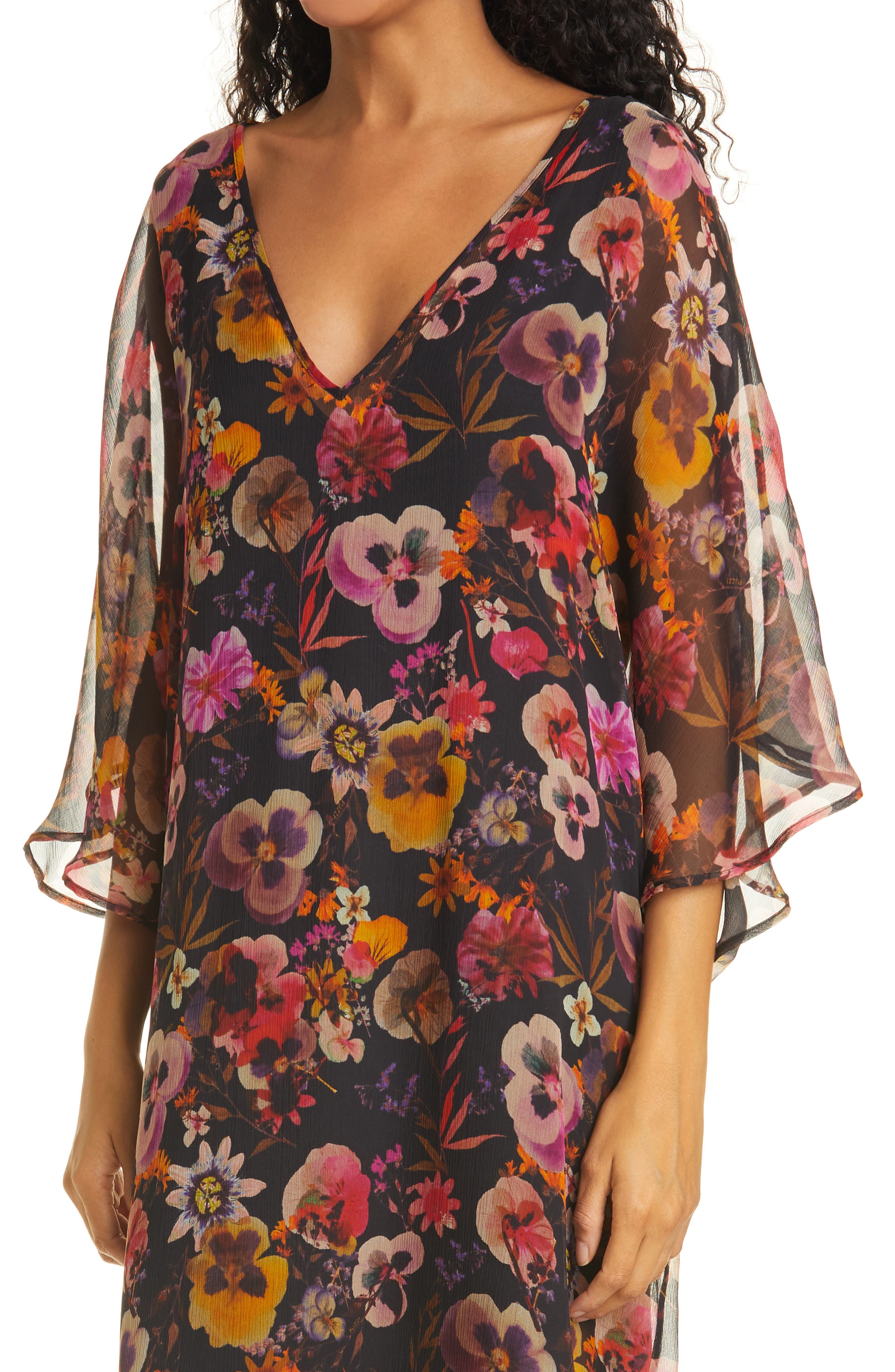 Fuzzi Floral Print Flutter Sleeve Silk 