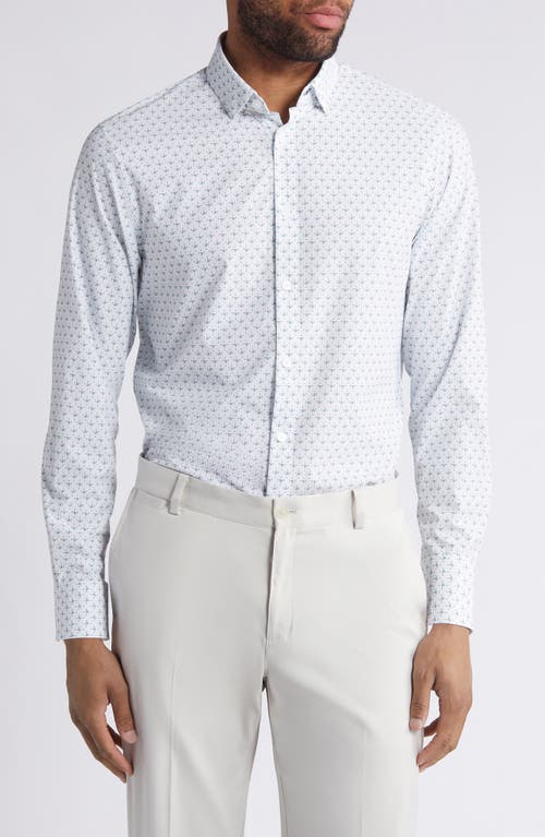 Leeward Trim Fit No Tuck Print Performance Button-Up Shirt in Sea Spray Dotted Leaves