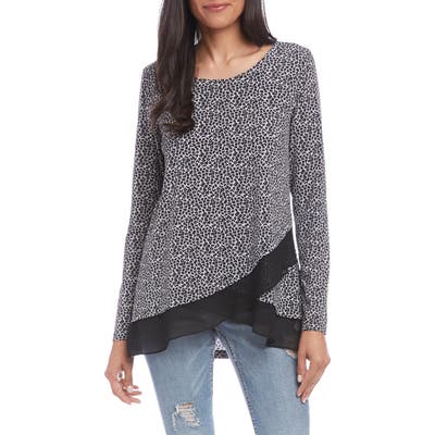 Karen Kane Baby Leopard Print Sheer Hem Blouse, Grey