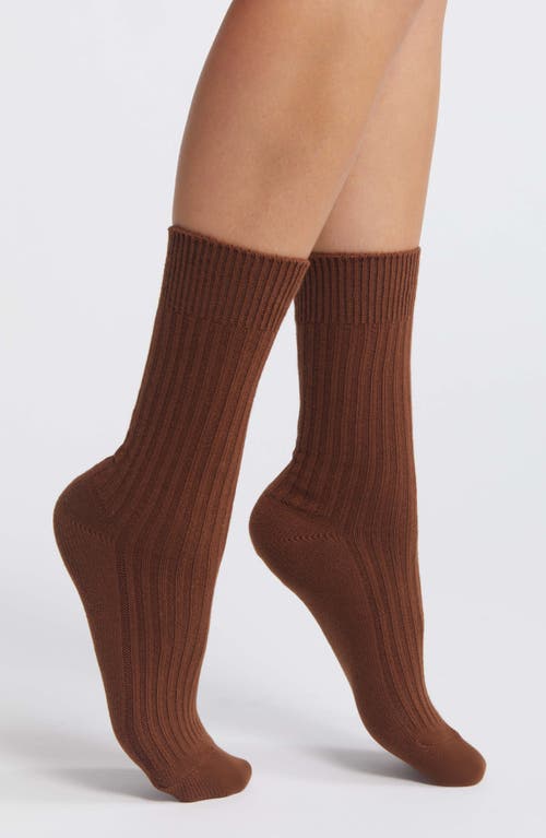 Casa Clara Thin Rib Crew Socks In Brown