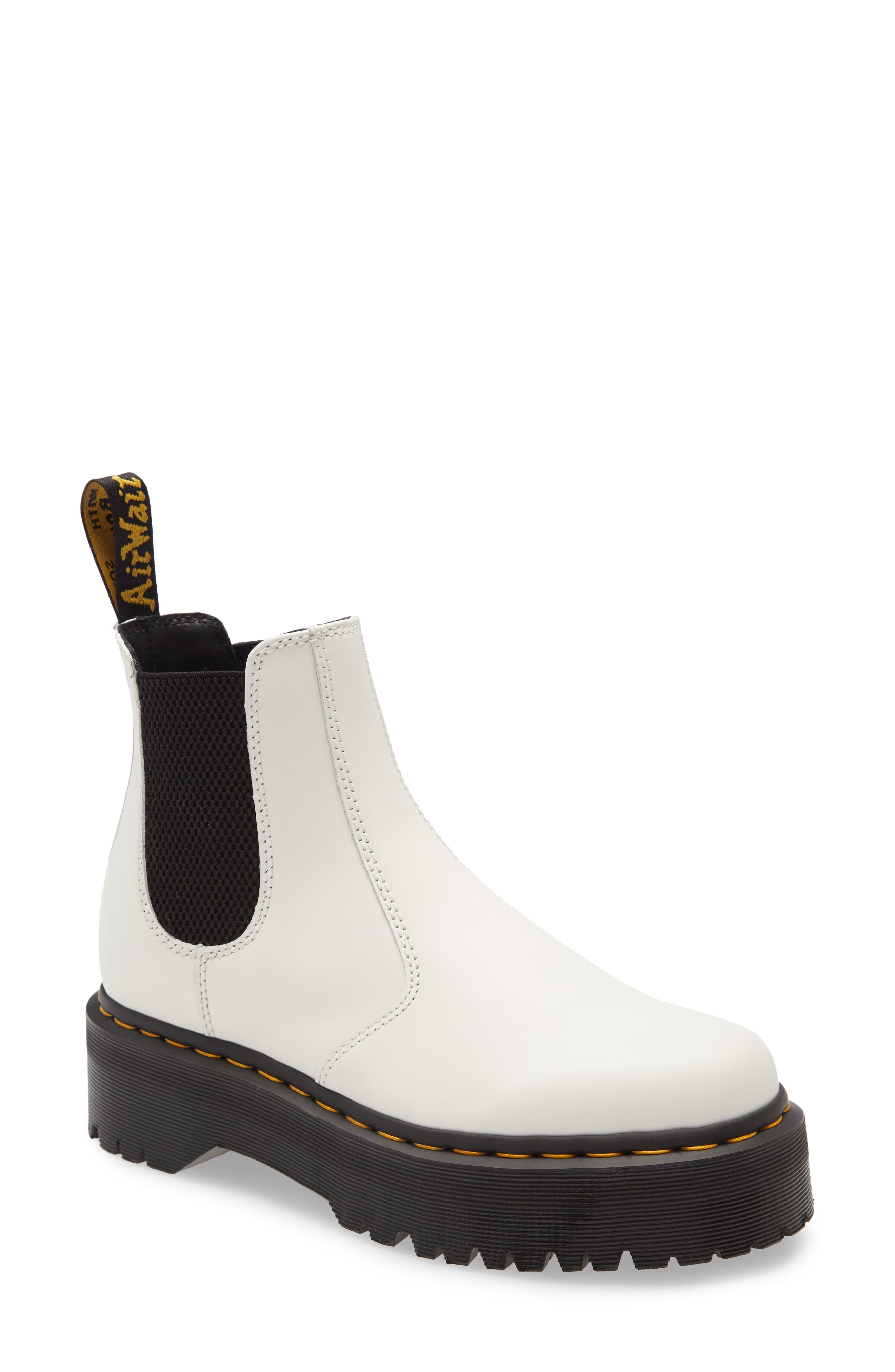 Dr. Martens 2976 Quad Platform Chelsea Boot in White Smooth Leather