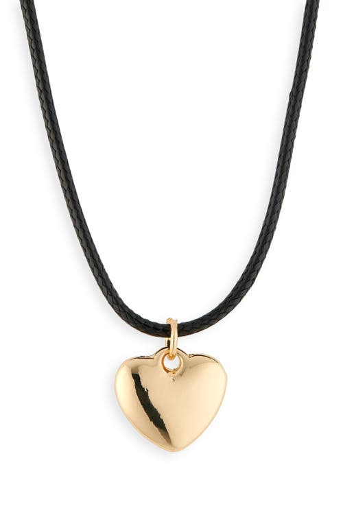 BP. Puffy Heart Pendant Necklace in Black- Gold 