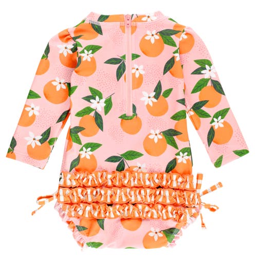 Shop Rufflebutts Toddler Girls Long Sleeve Upf50+ One Piece Rash Guard In Orange You The Sweetest