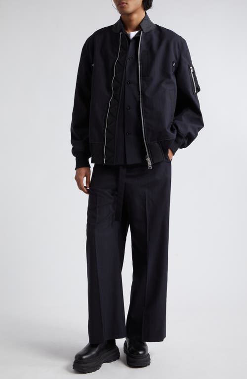 Sacai Pinstripe Bomber Jacket Navy at Nordstrom,