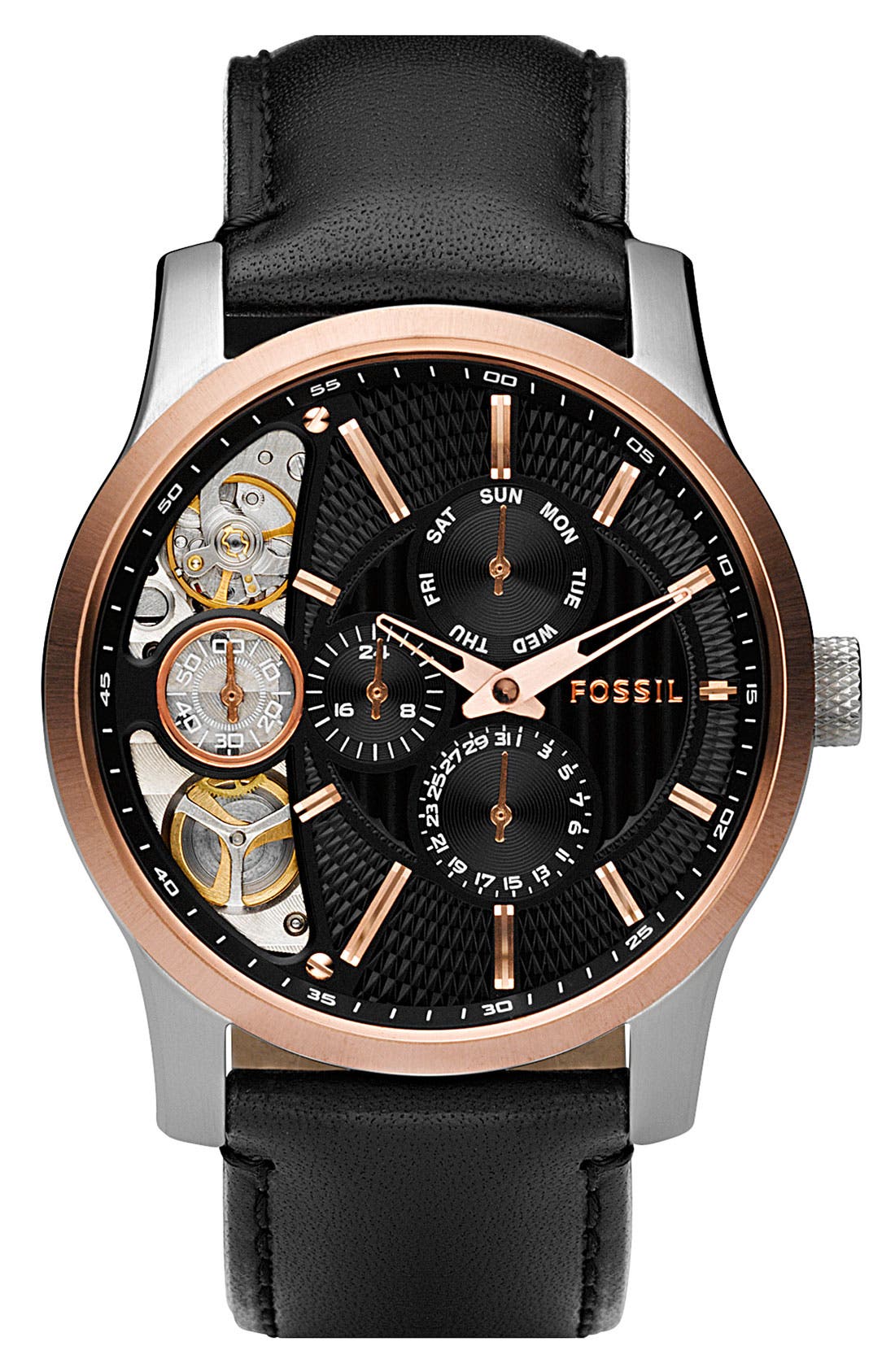 Fossil 'Twist' Automatic Leather Strap Watch, 42mm Nordstrom