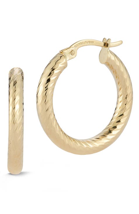 14K Yellow Gold Textured Hoop Earrings