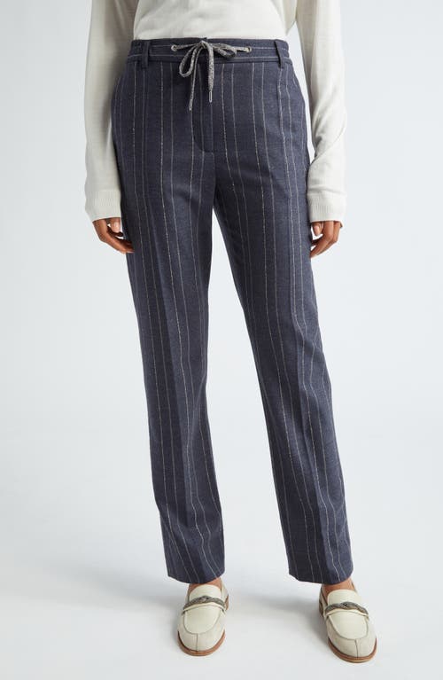 Eleventy Pinstripe Sparkle Stretch Virgin Wool Pants In 11 Navy