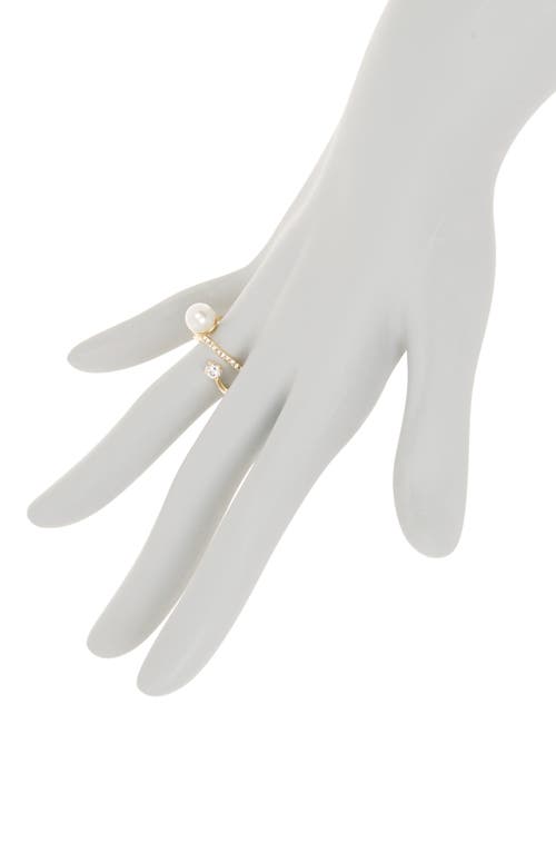 Shop Covet Imitation Pearl Faux Wrap Ring In White/gold