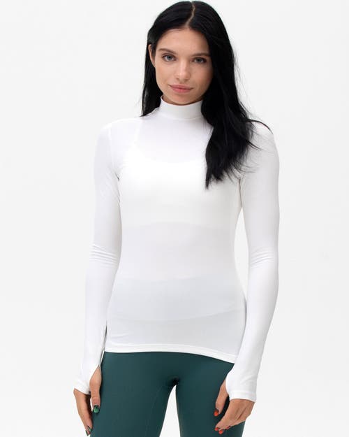 Shop Rebody Active Cozy Mock Neck Long Sleeve Top In Bone