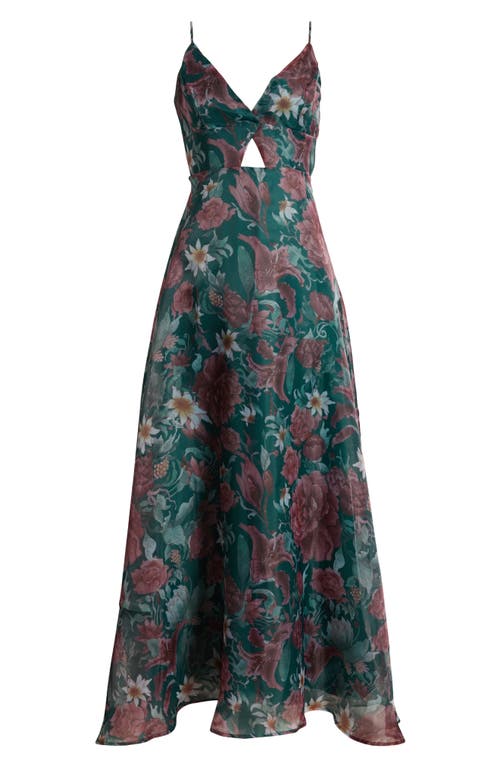 Shop Lulus Enchanting Entrance Floral Keyhole Organza Dress In Green/pink/ceram