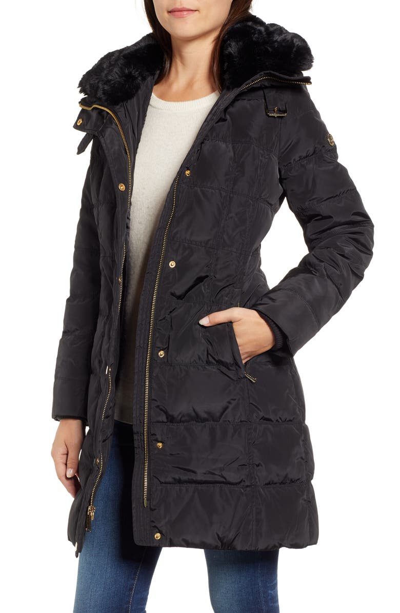 MICHAEL MICHAEL KORS Faux Fur Collar Parka, Main, color, Black