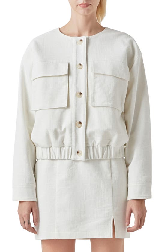 Shop Grey Lab Pocket Collarless Jacket In Ivory