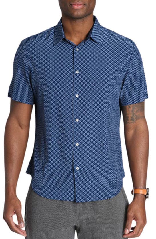 Shop Jachs Gravityless Geo Short Sleeve Button-up Shirt In Blue Geo Gravityless Print