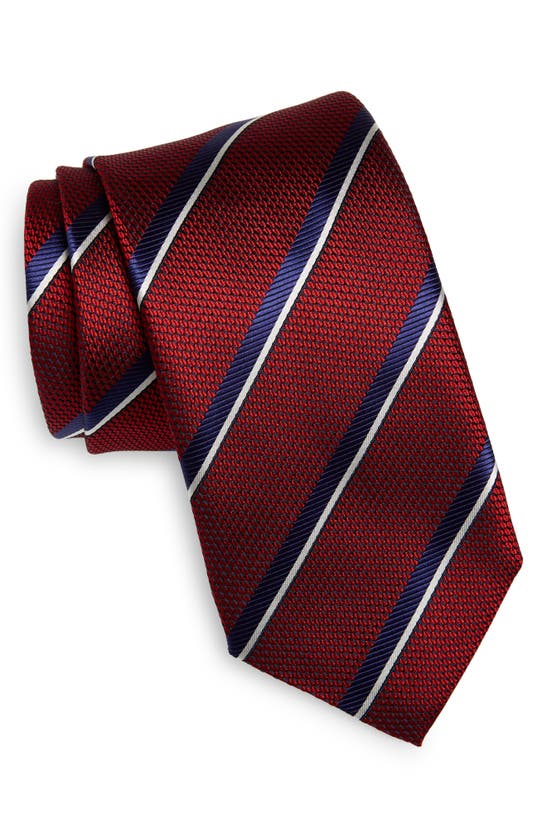 Canali Wide Stripe Silk Classic Tie In Red