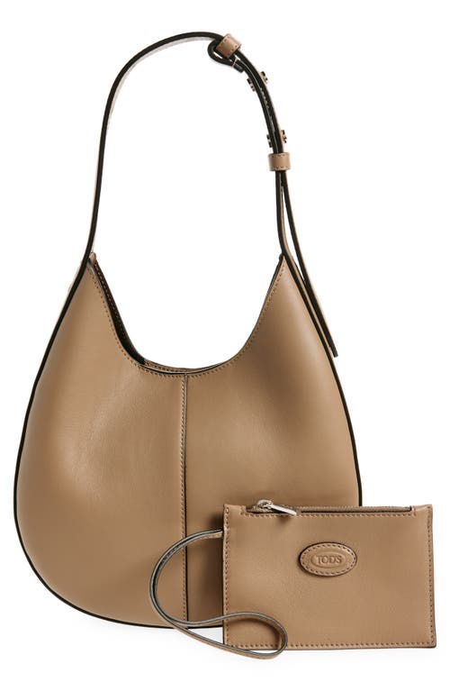 Shop Tod's Small Di Leather Hobo Bag In Creta Chiaro