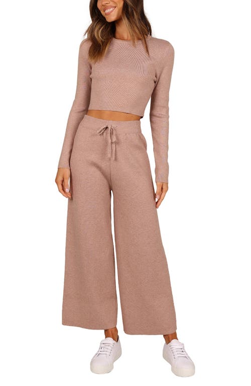 Petal & Pup Ayers Long Sleeve Rib Top & Wide Leg Pants in Mocha at Nordstrom, Size Medium