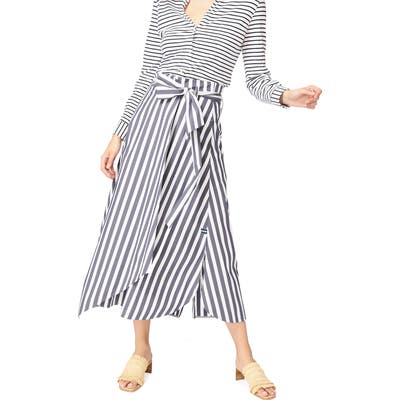 Court & Rowe Wide Stripe Tie Waist Cotton Blend Skirt, Blue