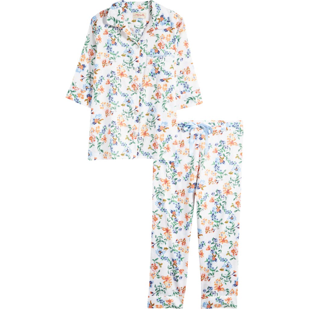 Papinelle Harper Floral Crop Cotton Sateen Pajamas In White