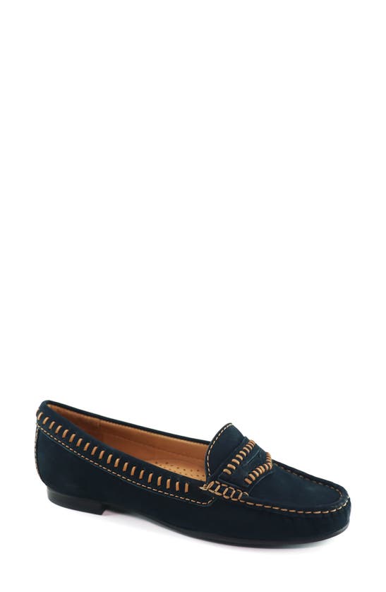Driver Club Usa Maple Ave Penny Loafer In Navy Nubuck/ Contrast Stitch