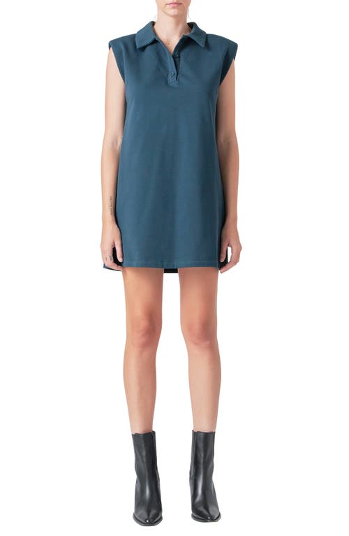 Shop Grey Lab Power Shoulder Polo Cotton Minidress In Olive