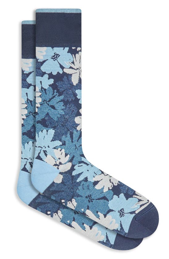 Shop Bugatchi Floral Jacquard Dress Socks In Navy