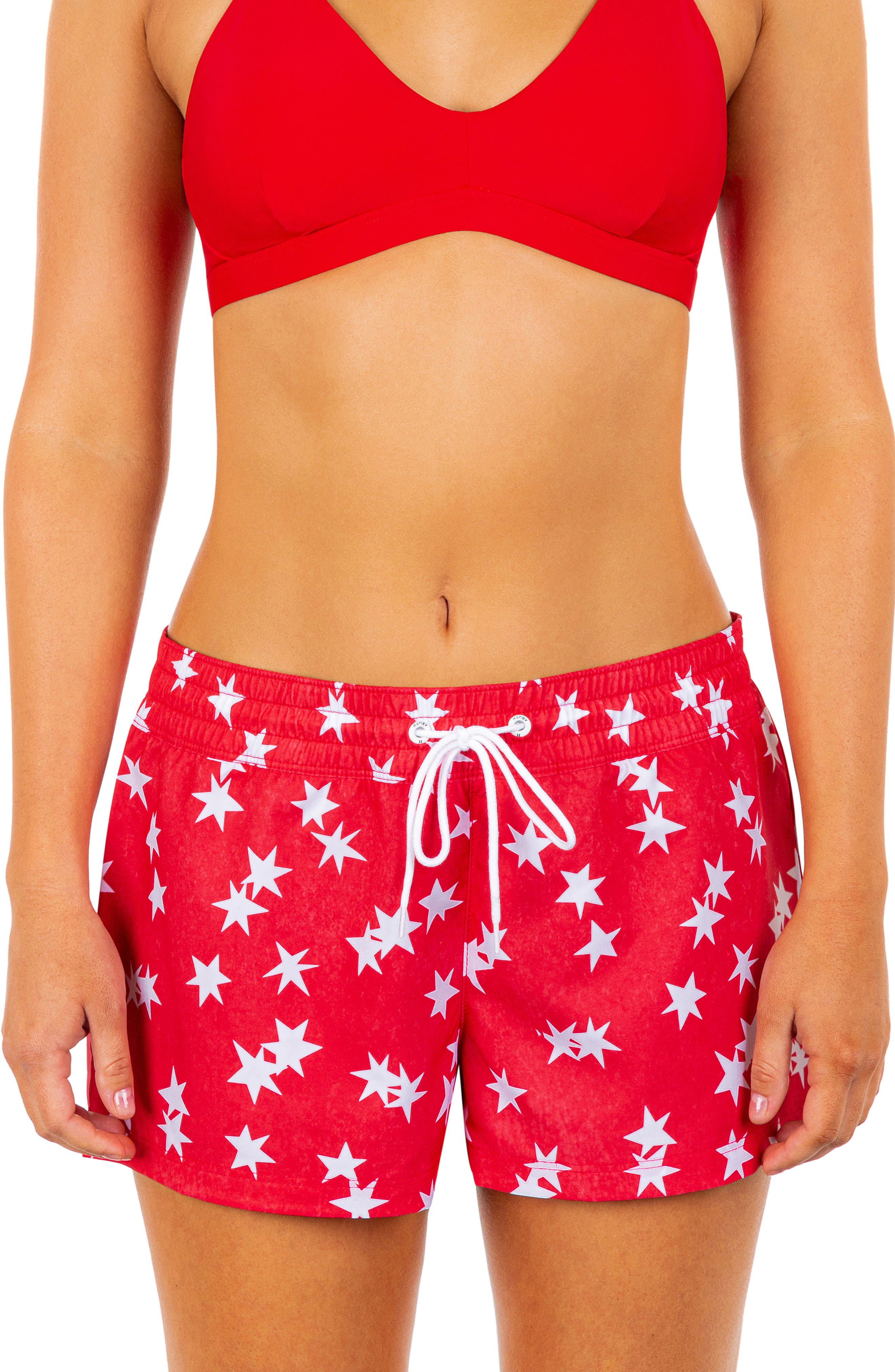 red swim shorts women's