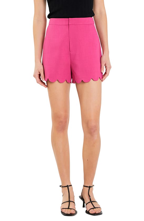 Shop English Factory Scallop Hem High Waist Shorts In Fuchsia