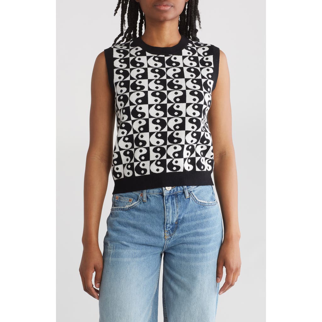 Shop Cotton Emporium Yin Yang Knit Sweater Vest In Black/white