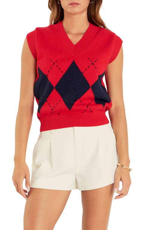 English Factory Argyle Pullover Sweater Vest In Red Multi