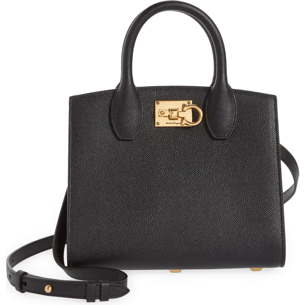 Ferragamo Studio Box Mini Leather Top-handle Bag In Nero/bonbon