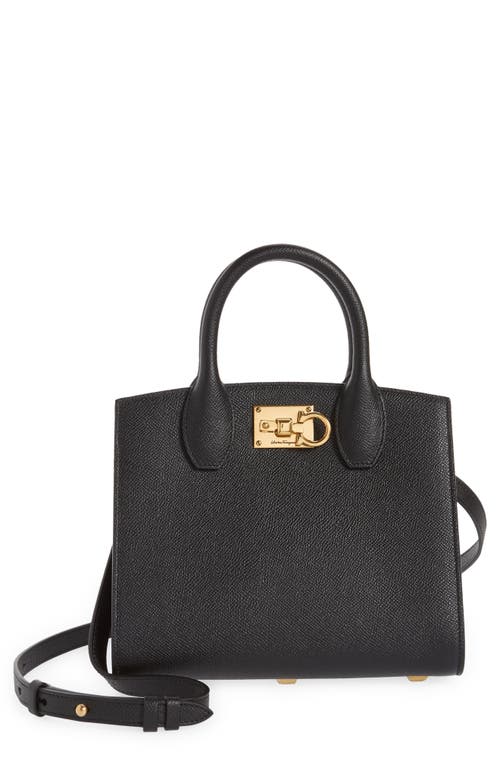 Ferragamo Studio Box Mini Leather Top-handle Bag In Nero/bonbon