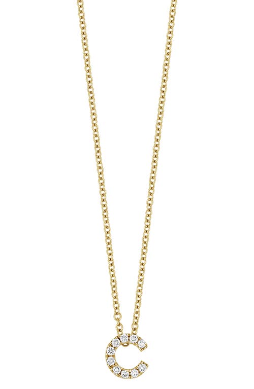 18k Gold Pavé Diamond Initial Pendant Necklace in Yellow Gold - C
