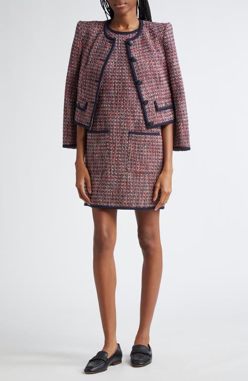 Veronica Beard Ravenna Sleeveless Metallic Cotton Tweed Minidress In Red Blaze/navy Multi
