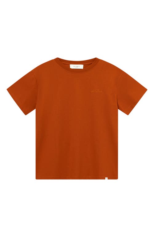 Shop Les Deux Logo Embroidered Recycled Cotton Blend T-shirt In Terracotta/court Orange