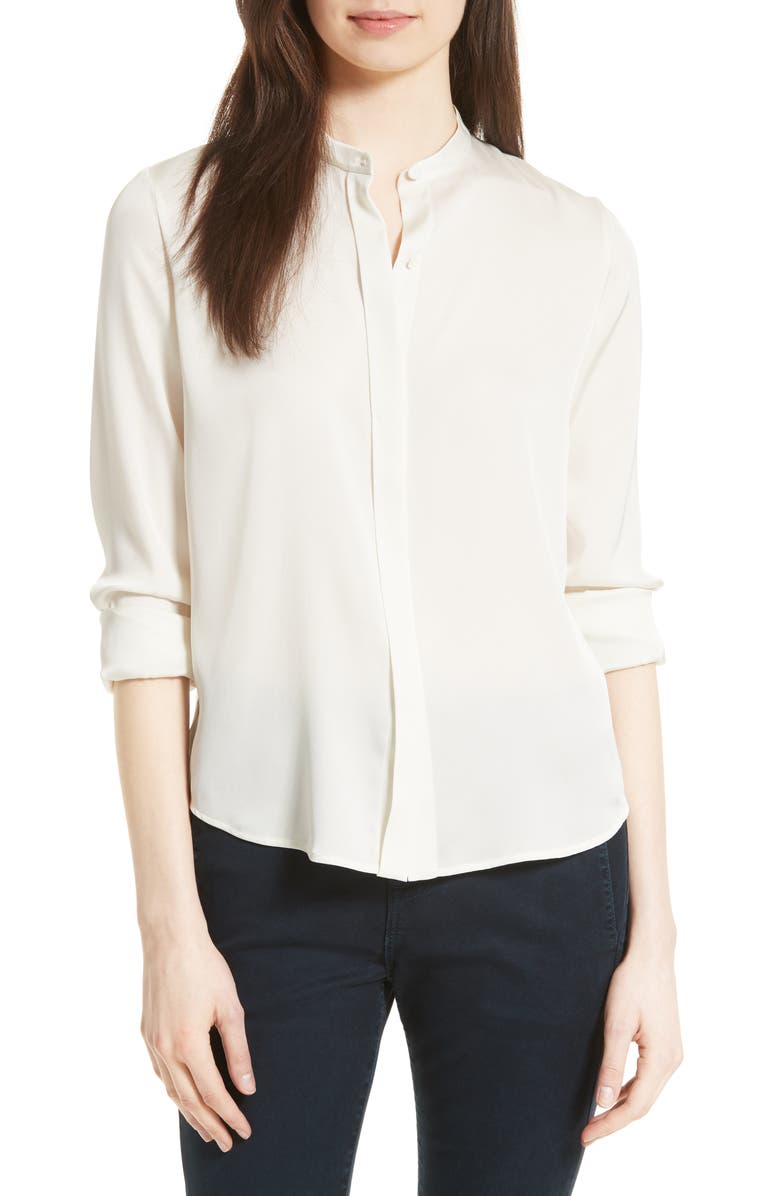 Vince Stretch Silk Band Collar Blouse | Nordstrom
