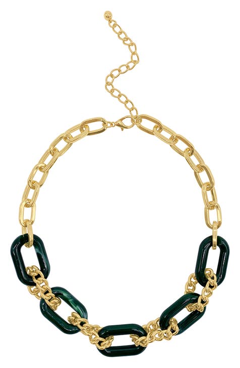 14K Yellow Gold Plated Chain & Tortoiseshell Necklace