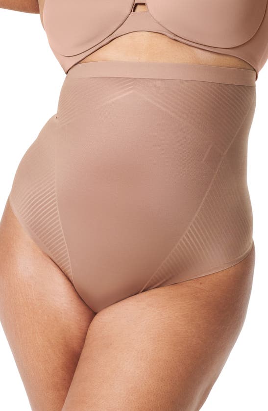 Shop Spanx Thinstincts 2.0 High Waist Shaping Thong In Cafe Au Lait