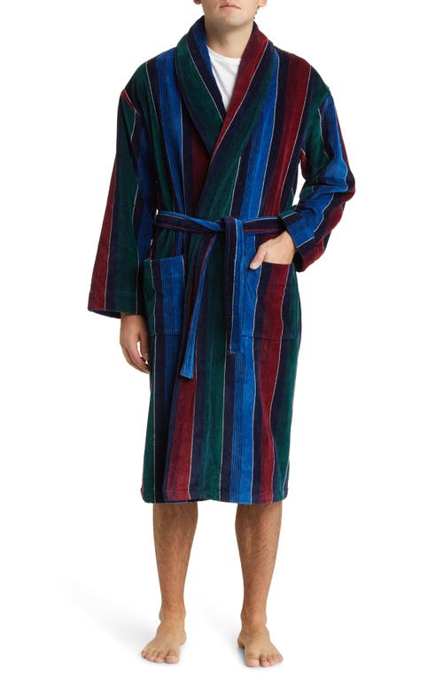 Majestic International Statement Stripes Shawl Collar Terry Cloth Robe Navy/Green at Nordstrom,