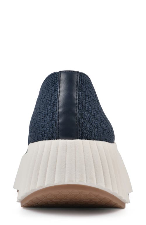 Cliffs By White Mountain Daylight Wedge Knit Sneaker In Navy Fabric
