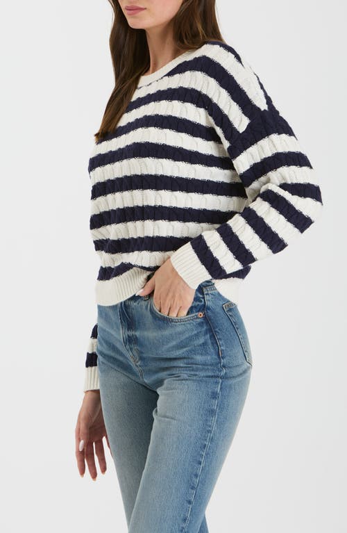 Blu Pepper Stripe Cable Knit Crop Sweater In Navy