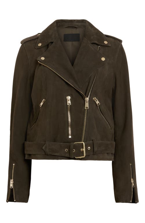 Shop Allsaints Suede Moto Jacket In Tarmac Green