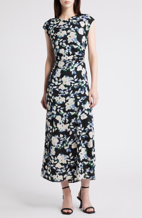 Shop Luxely Blurred Floral Maxi Dress In Black/silver Blue